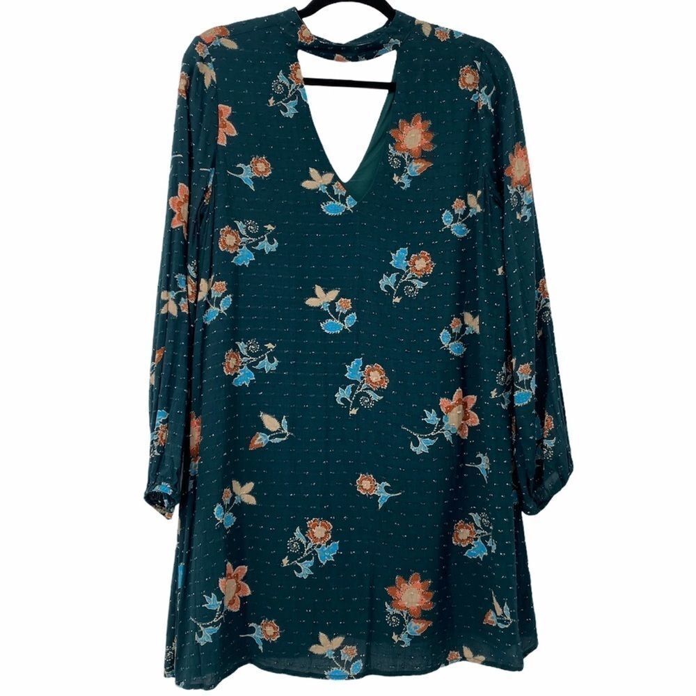 The Room Green‎ Floral Swiss Dot Long Sleeve Dress